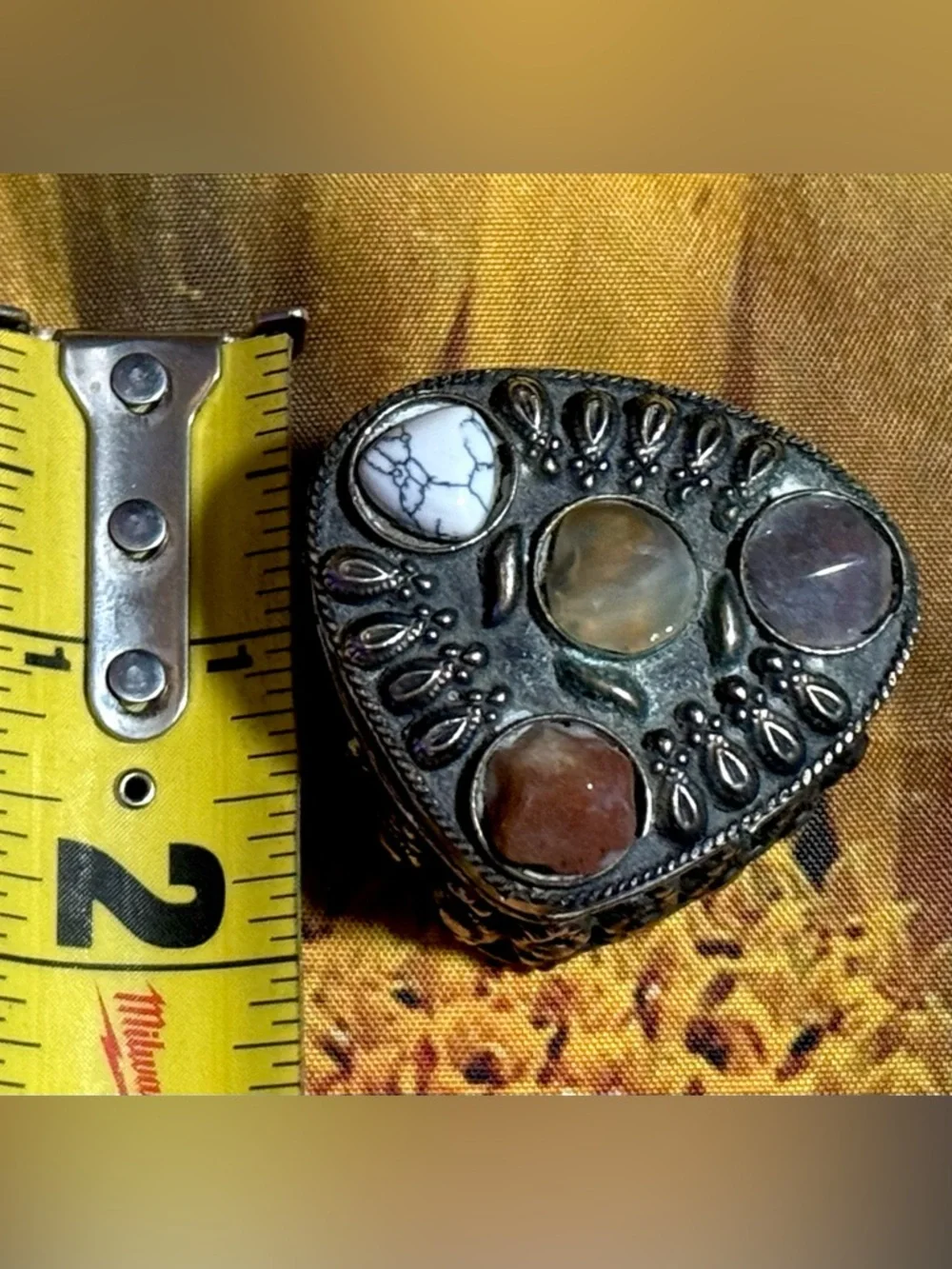 Witchy Vintage Trinket Box with Gemstones – Velvet Lined Altar Box